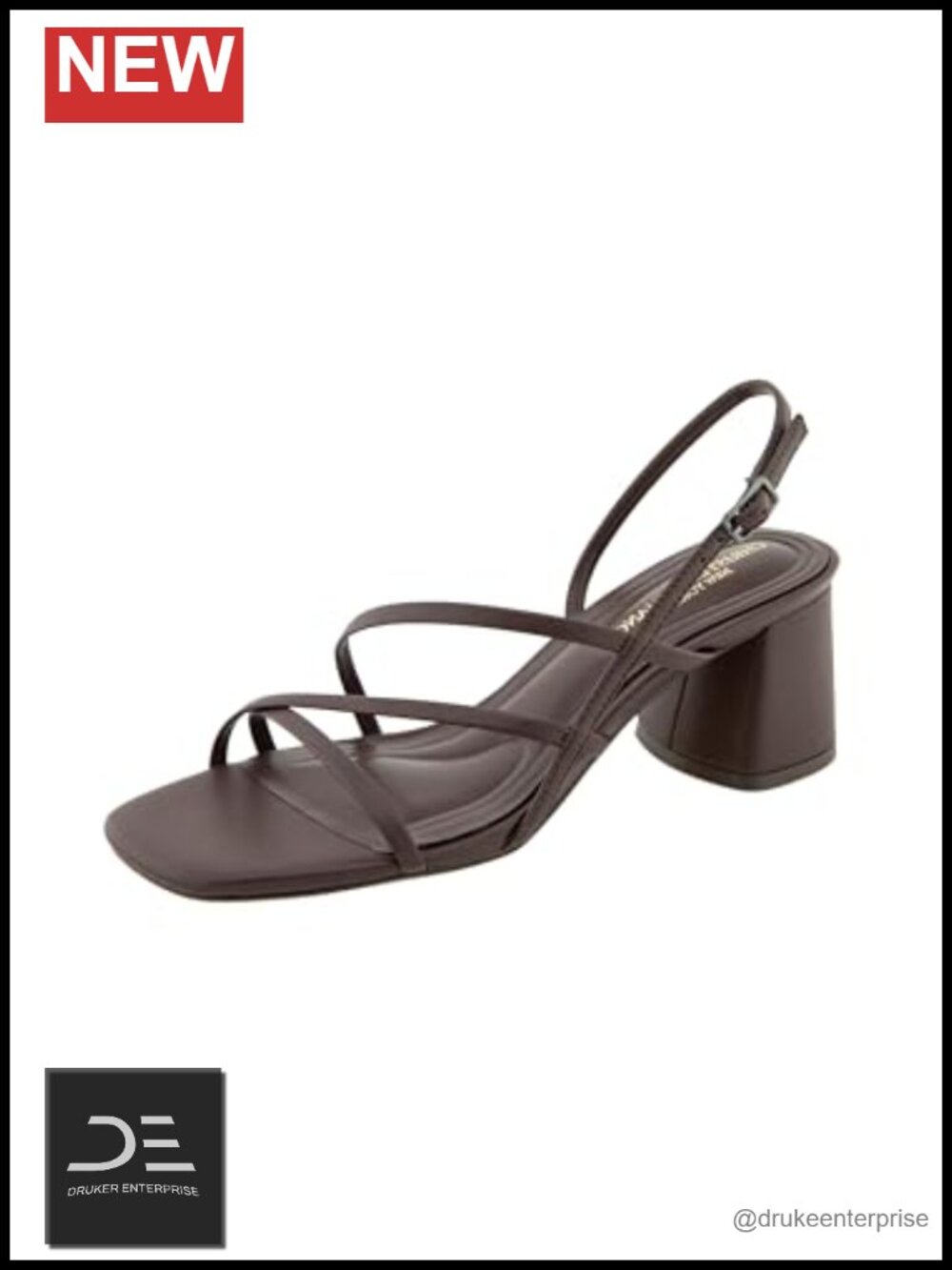 Faux Leather Heeled Sandals Block Heel Slingback Square Toe